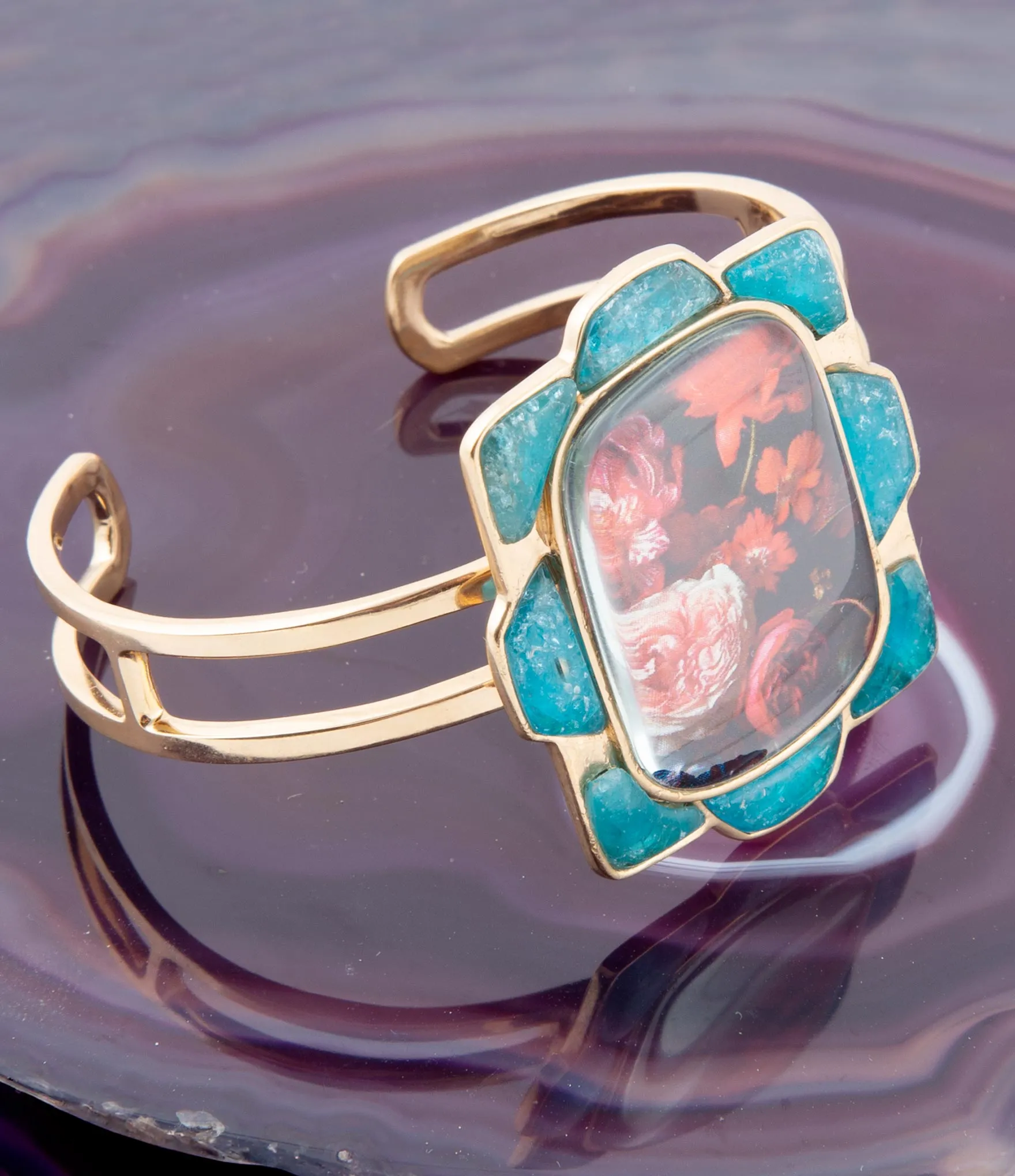 Scenic Red Floral Blue Apatite Golden Cuff Bracelet sold by Barse product image thumbnail 3