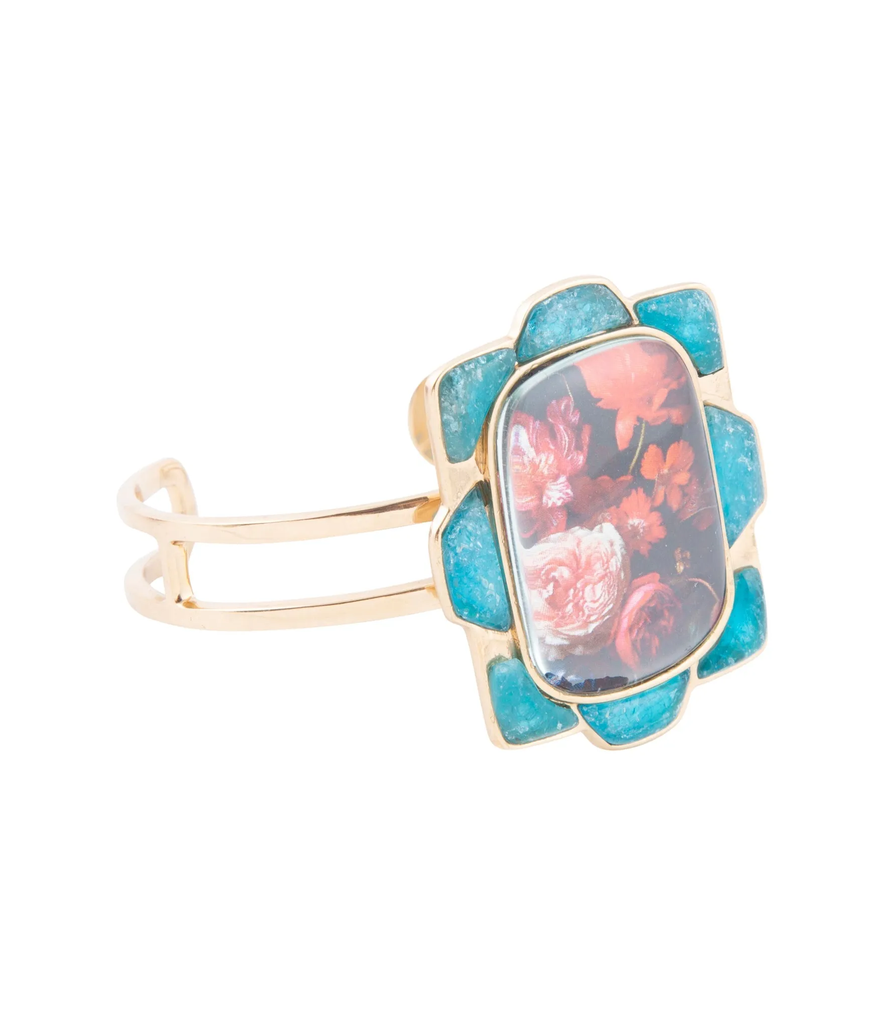 Scenic Red Floral Blue Apatite Golden Cuff Bracelet sold by Barse