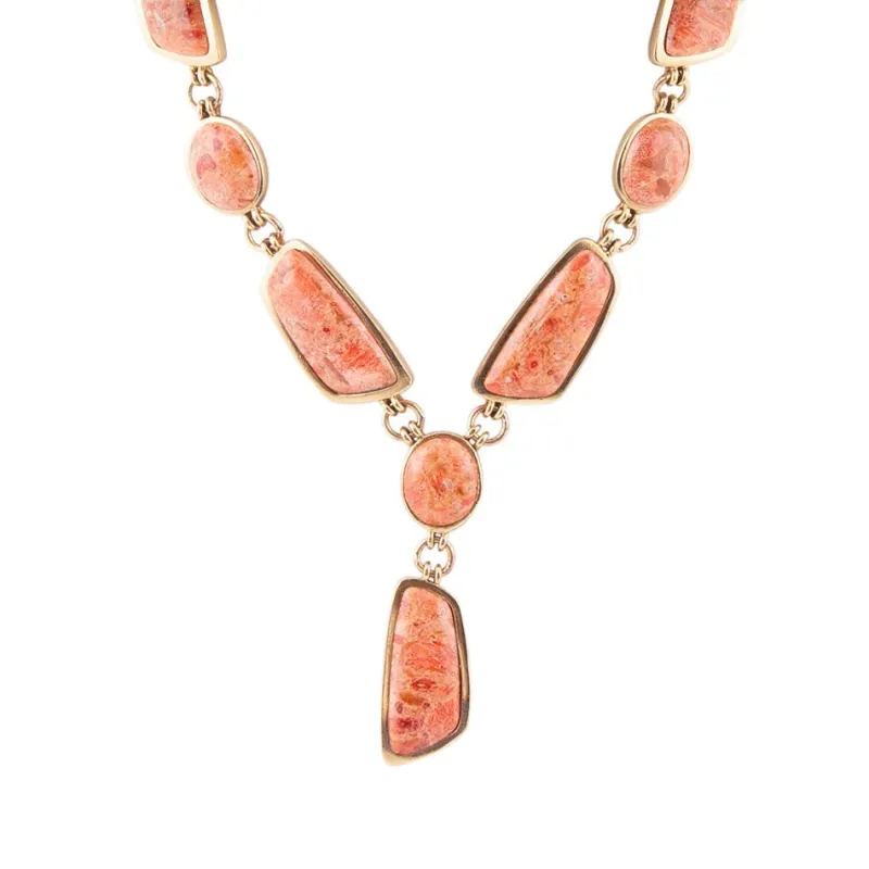 Genuine Orange Sponge Coral Golden Abstract Statement Necklace sold by Barse