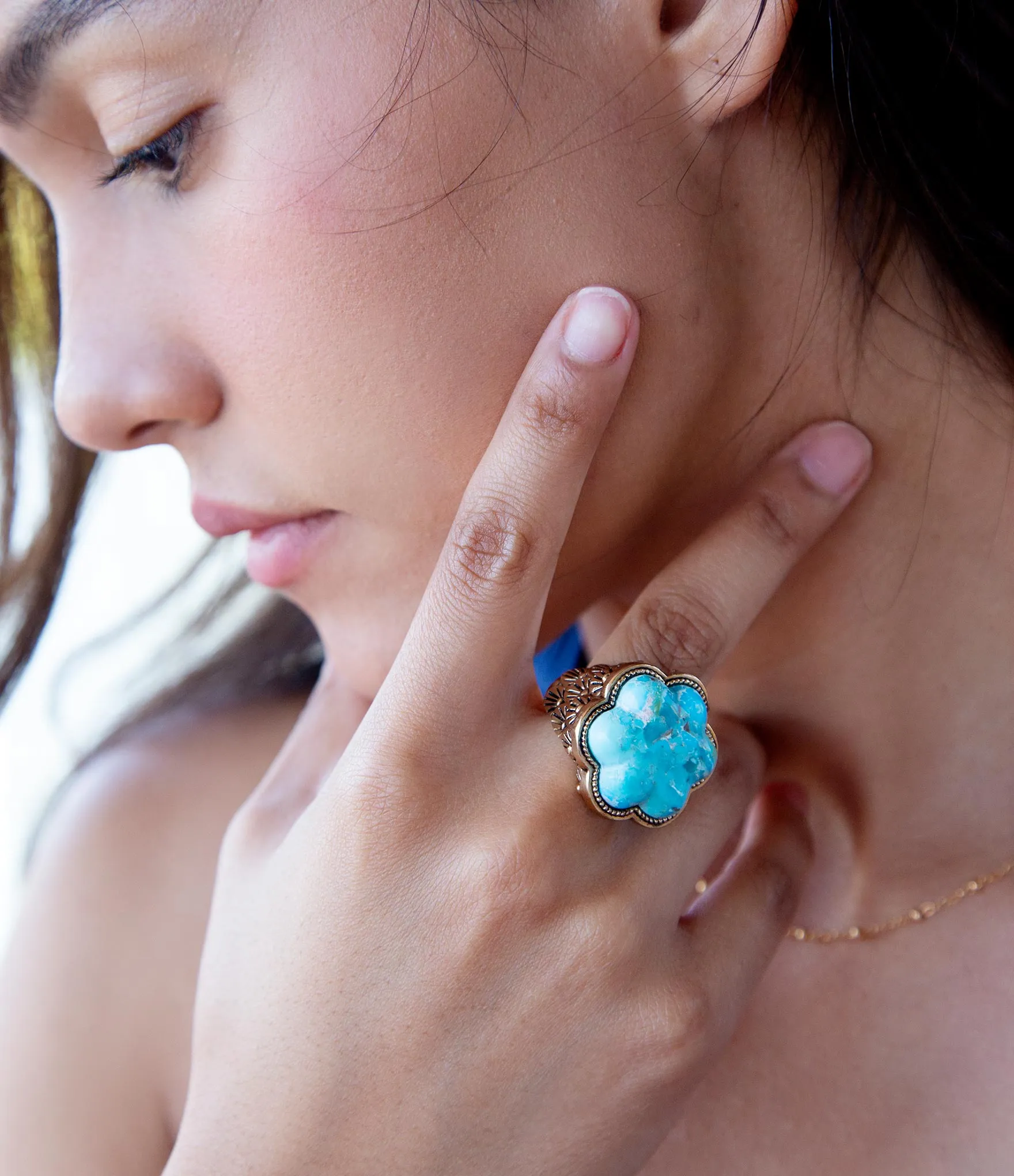 Blue Turquoise Flower Golden Ring sold by Barse product image thumbnail 2