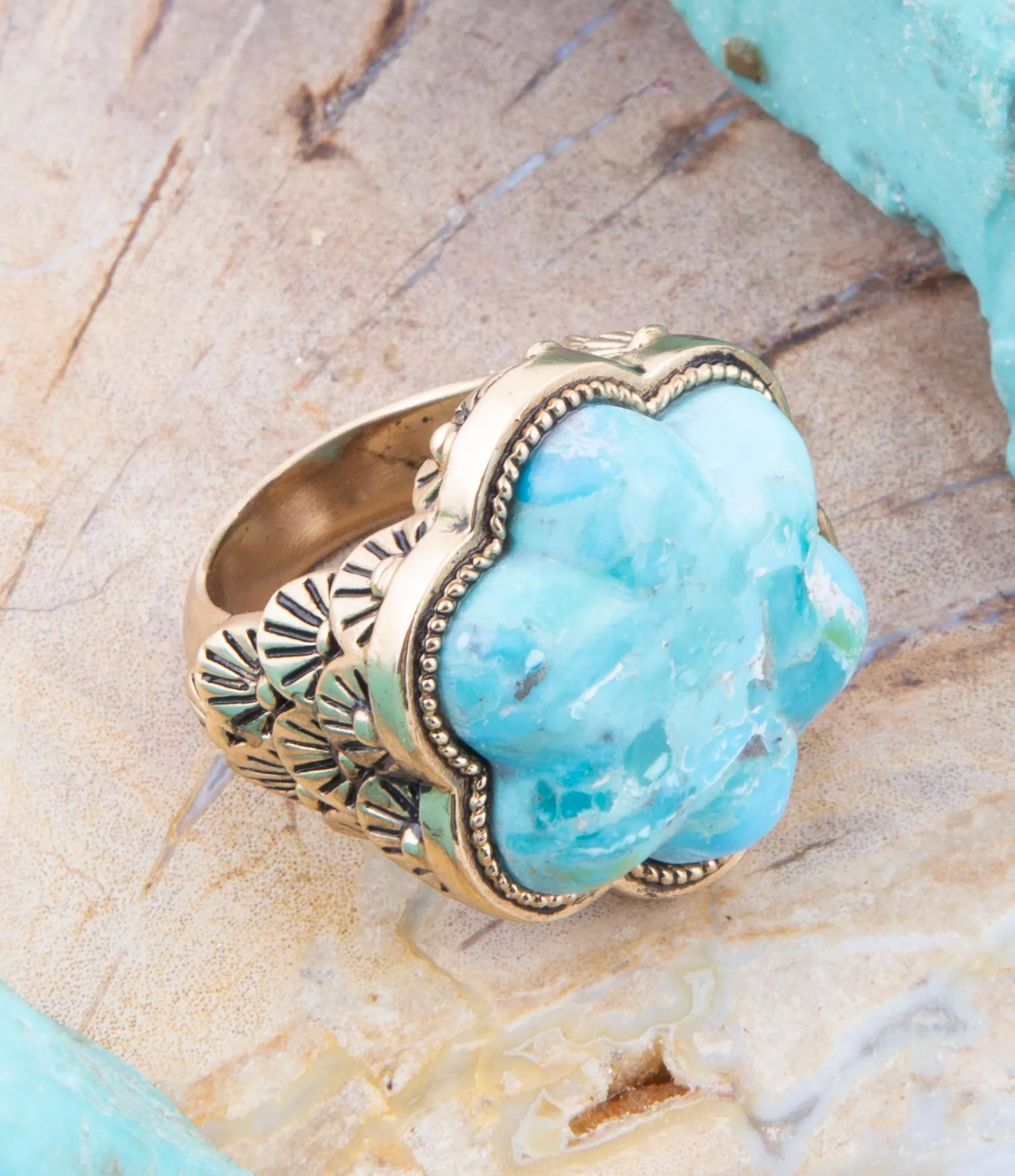 Blue Turquoise Flower Golden Ring sold by Barse product image thumbnail 5