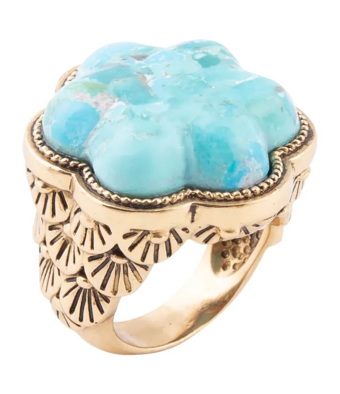 Blue Turquoise Flower Golden Ring sold by Barse