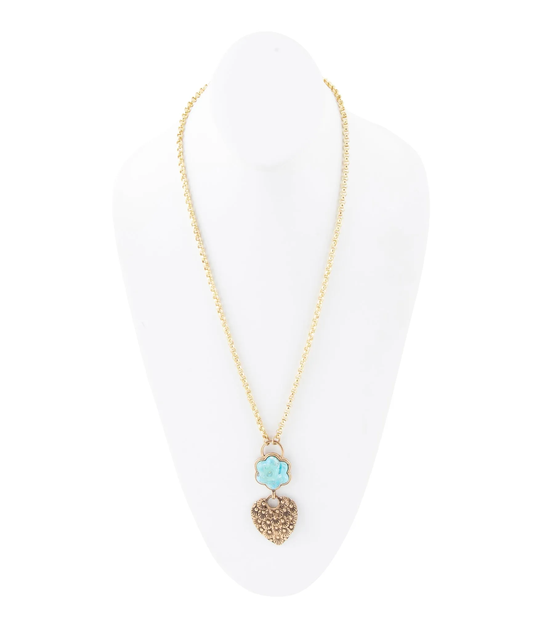 Blue Turquoise Flower Golden Necklace sold by Barse product image thumbnail 4