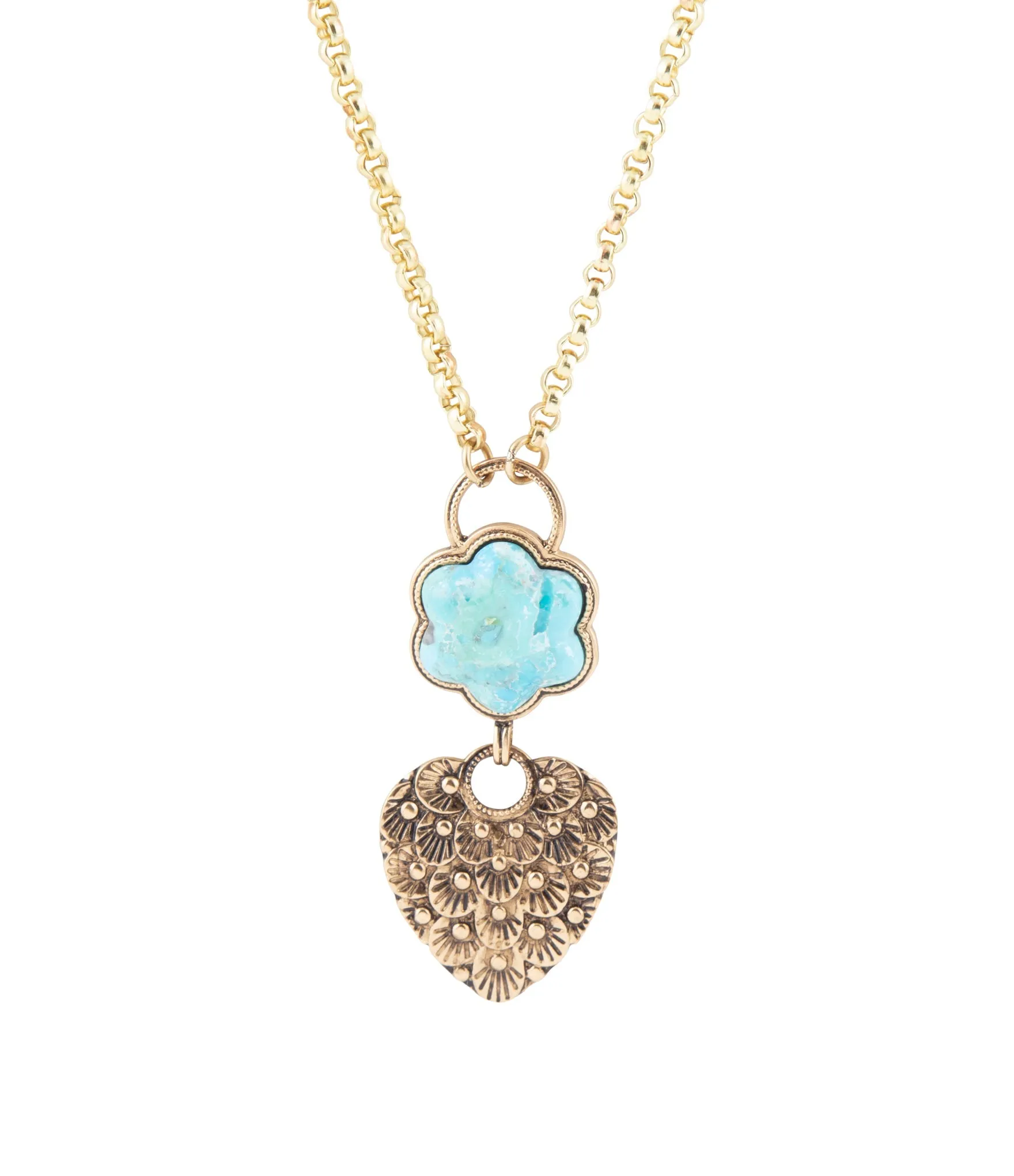 Blue Turquoise Flower Golden Necklace sold by Barse