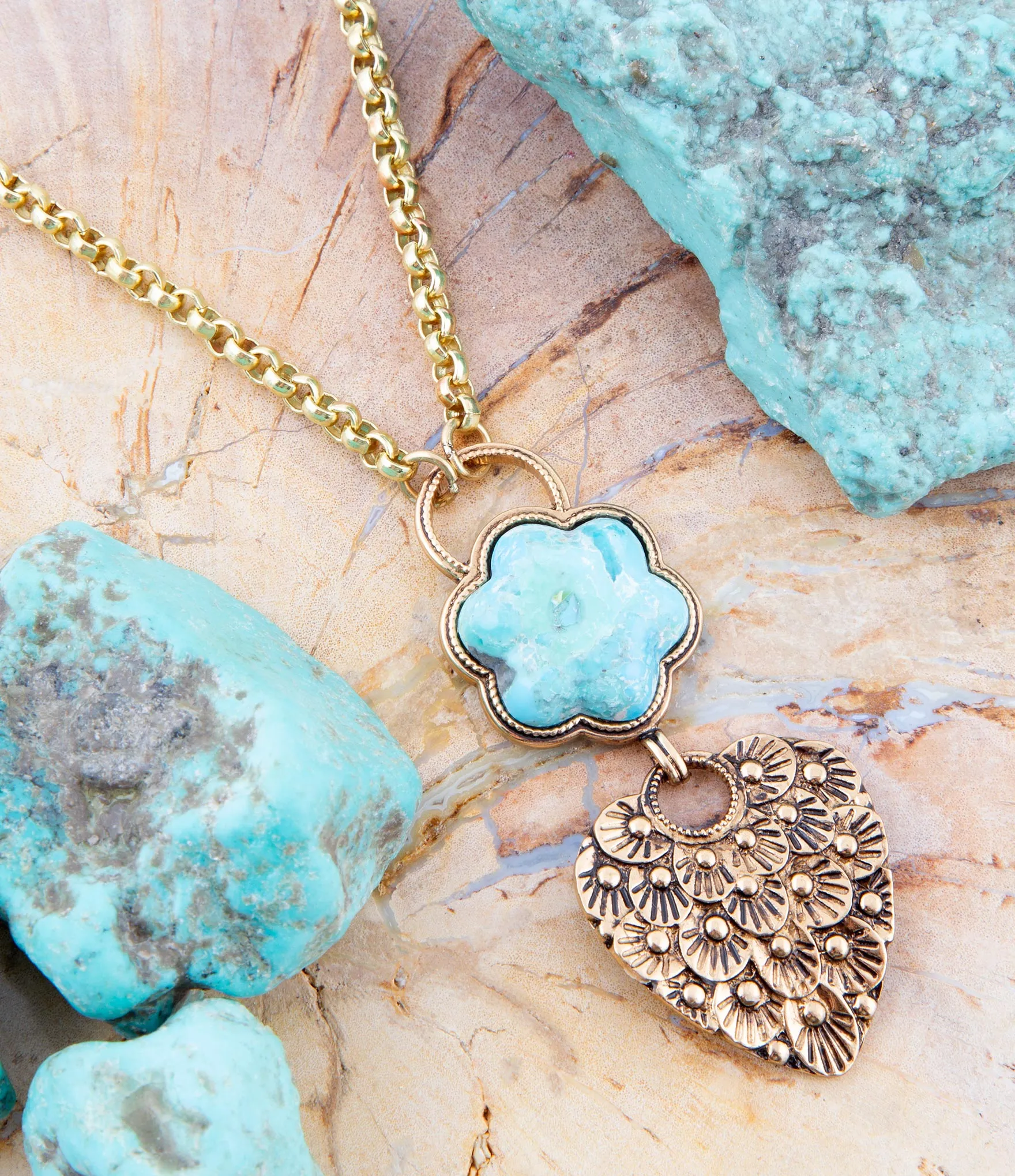 Blue Turquoise Flower Golden Necklace sold by Barse product image thumbnail 3