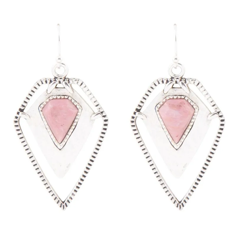 Pink Rhodonite Shield Sterling Silver Drop Earrings sold by Barse