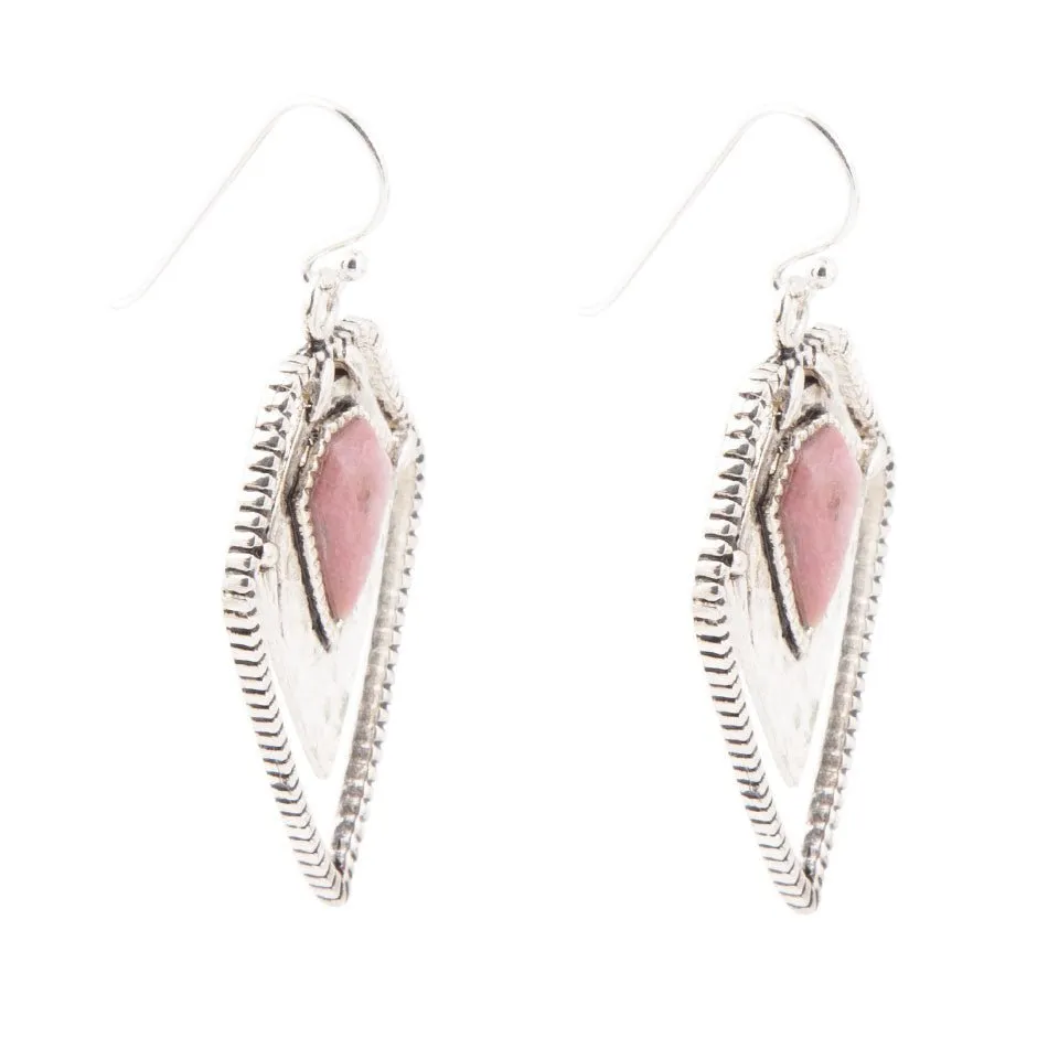 Pink Rhodonite Shield Sterling Silver Drop Earrings sold by Barse product image thumbnail 3