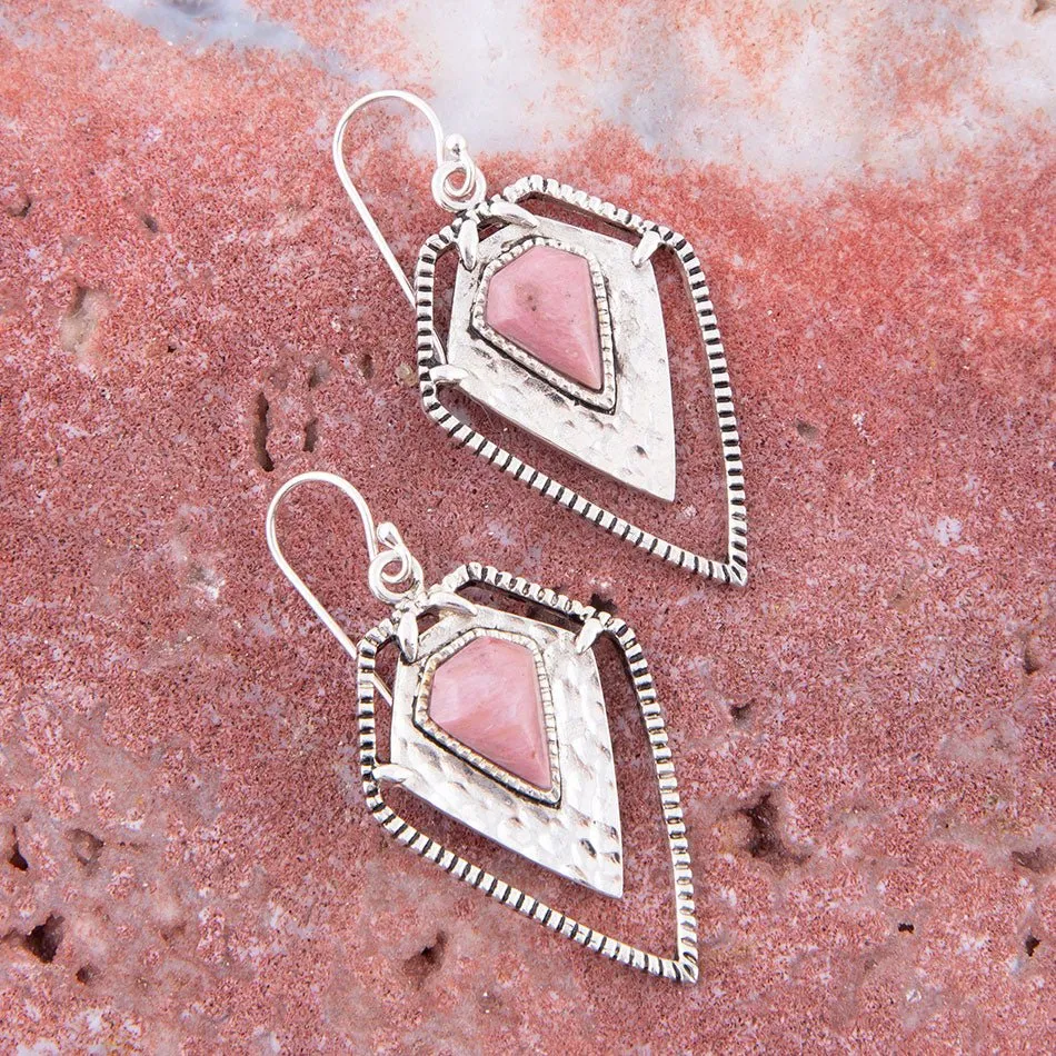 Pink Rhodonite Shield Sterling Silver Drop Earrings sold by Barse product image thumbnail 2