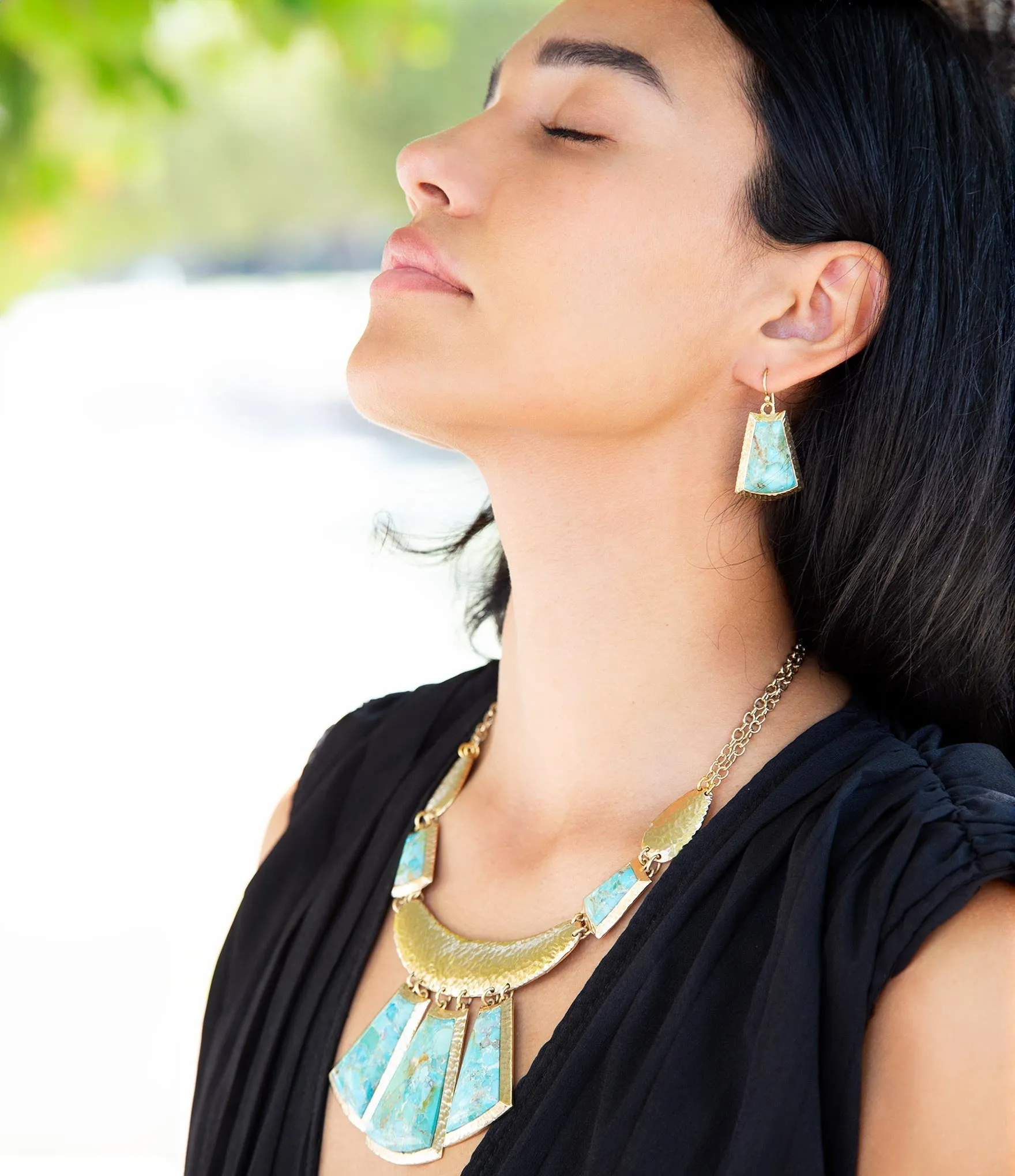 Blue Turquoise Jeweled Statement Golden Necklace sold by Barse product image thumbnail 4