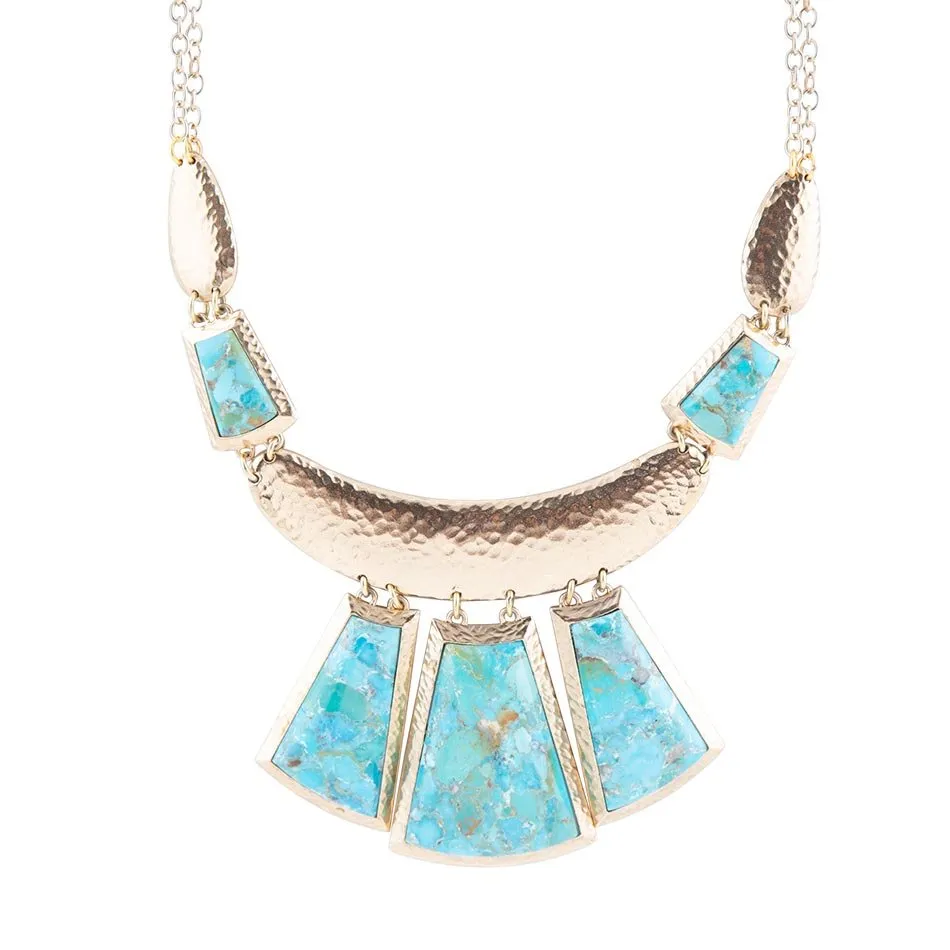 Blue Turquoise Jeweled Statement Golden Necklace sold by Barse