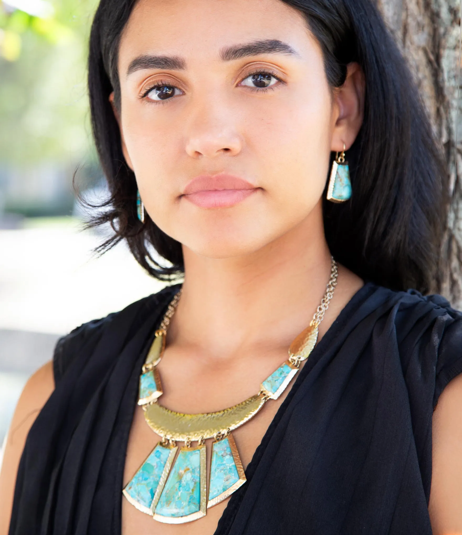 Blue Turquoise Jeweled Statement Golden Necklace sold by Barse product image thumbnail 2