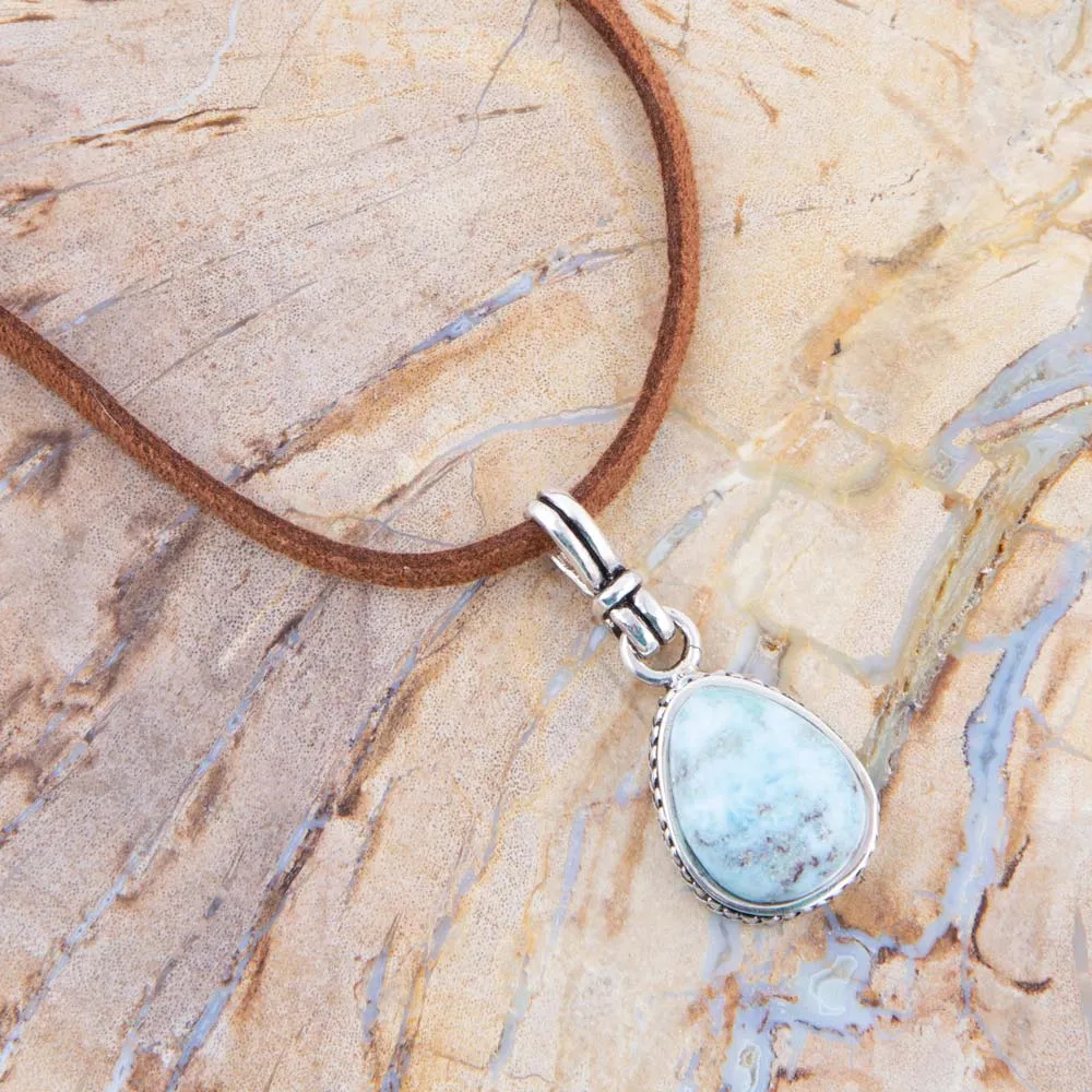 Basic Blue Larimar and Sterling Silver Pendant Leather Necklace sold by Barse product image thumbnail 2