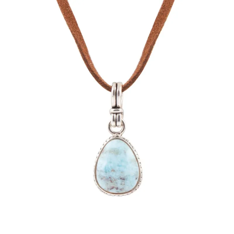 Basic Blue Larimar and Sterling Silver Pendant Leather Necklace sold by Barse