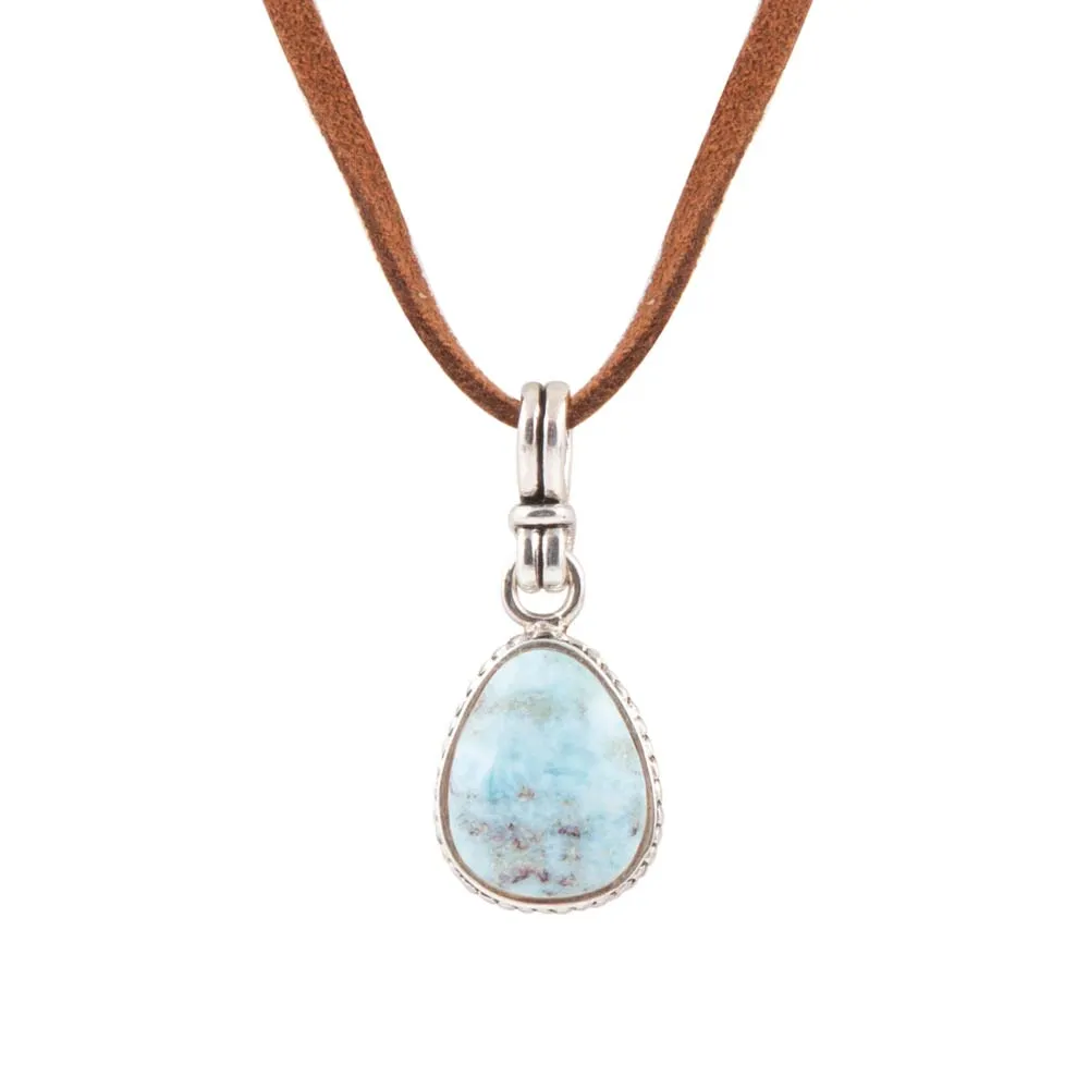 Basic Blue Larimar and Sterling Silver Pendant Leather Necklace sold by Barse