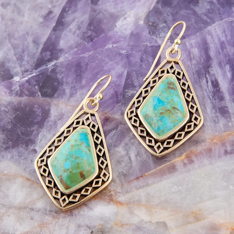 Dimond Blue Turquoise Stone Golden Drop Earrings sold by Barse product image thumbnail 2