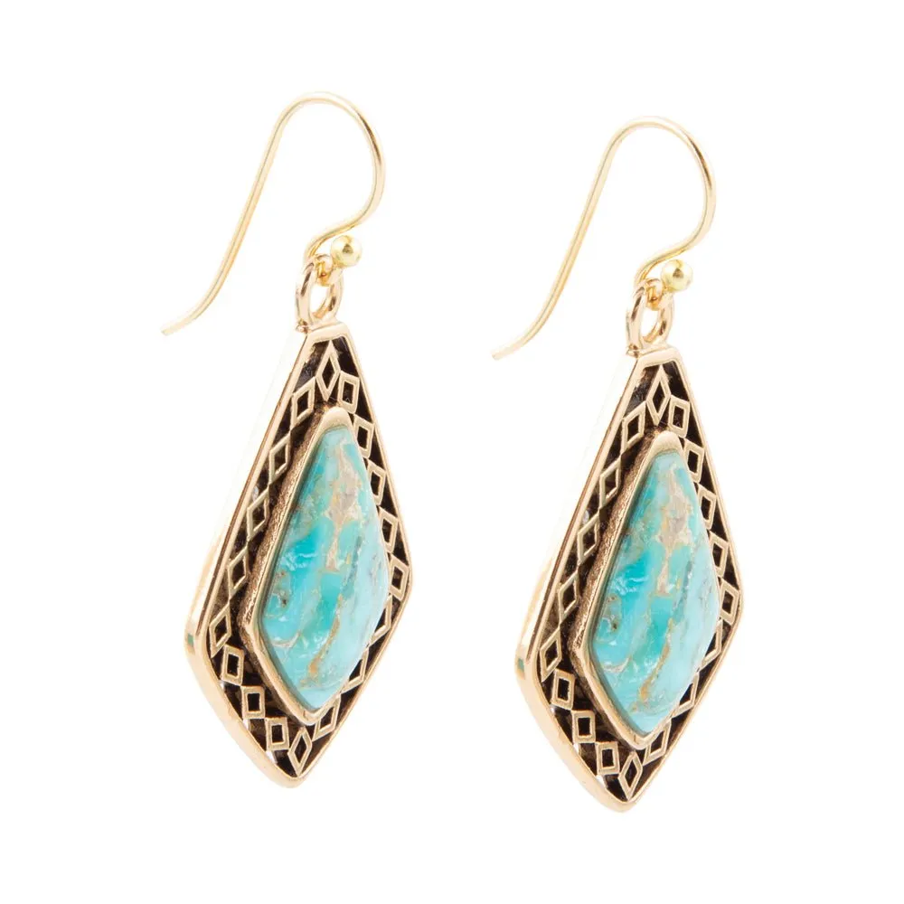 Dimond Blue Turquoise Stone Golden Drop Earrings sold by Barse product image thumbnail 3