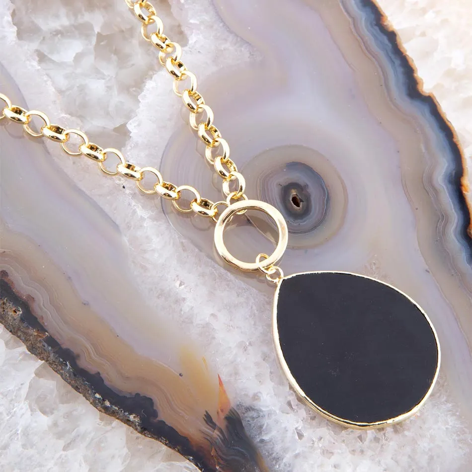 Black Onyx Teardrop Golden Chain Necklace sold by Barse product image thumbnail 2