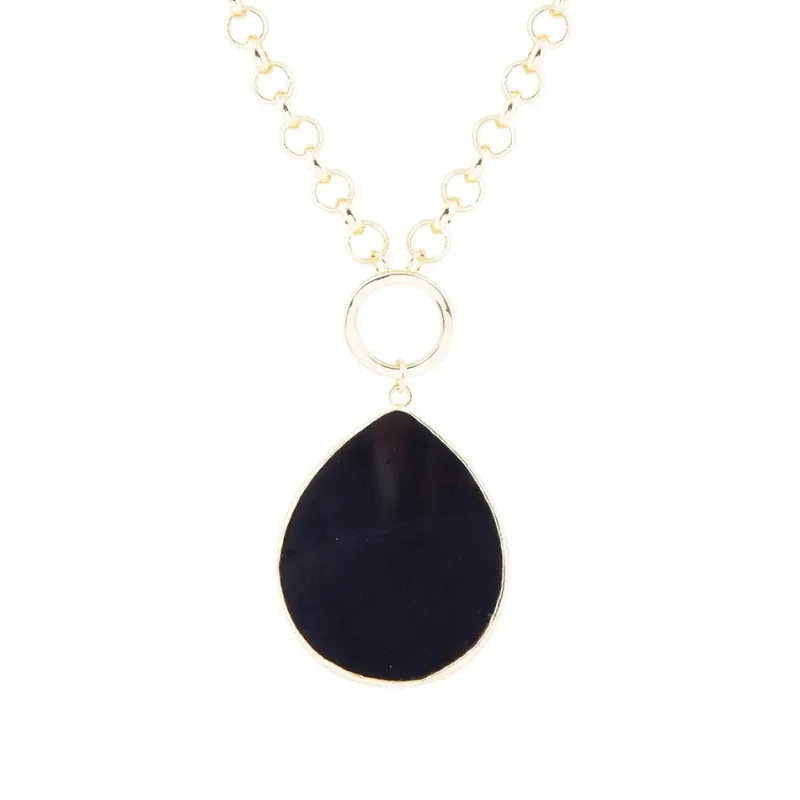Black Onyx Teardrop Golden Chain Necklace sold by Barse