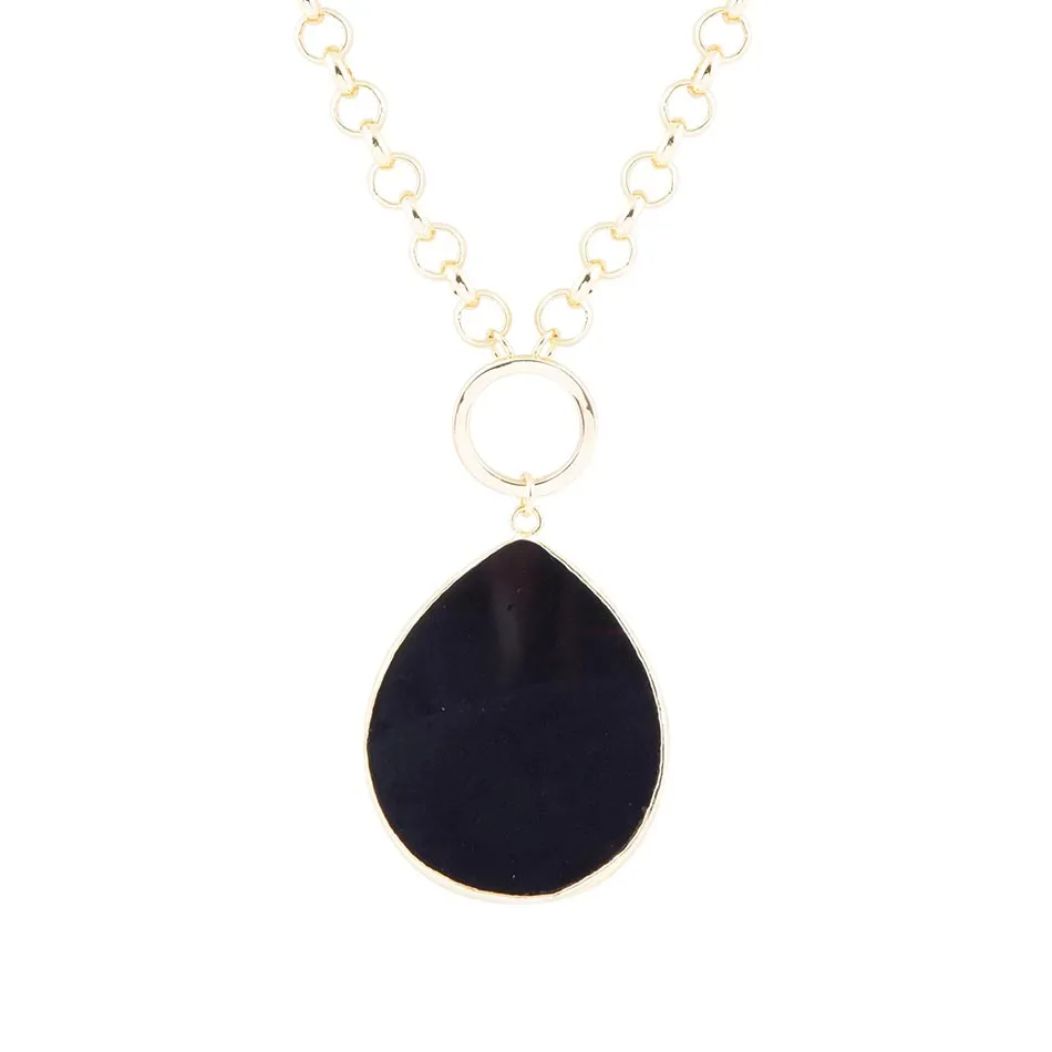 Black Onyx Teardrop Golden Chain Necklace sold by Barse