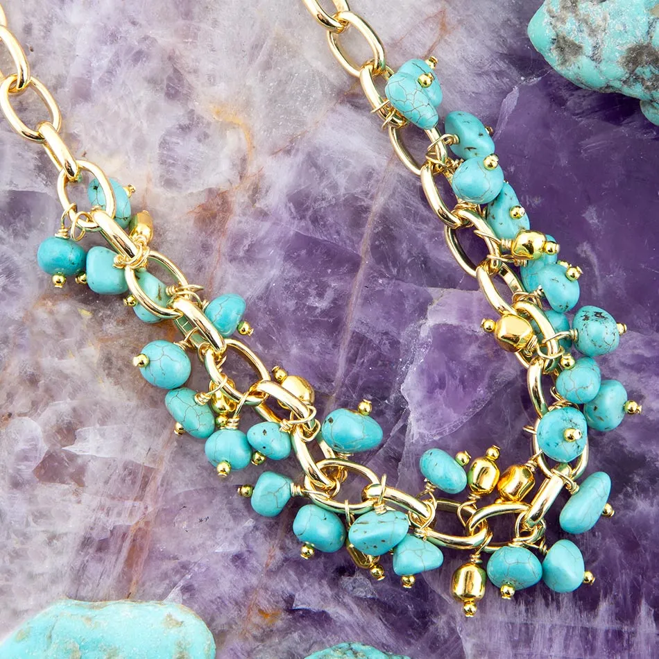 Blue Magnesite Stones Golden Chain Necklace sold by Barse product image thumbnail 3