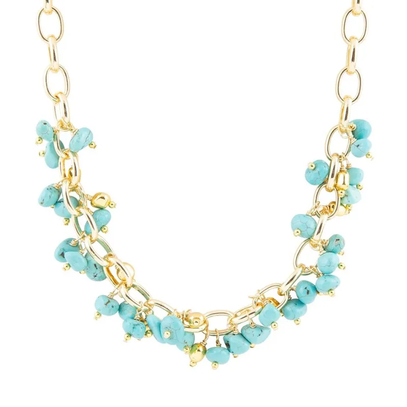 Blue Magnesite Stones Golden Chain Necklace sold by Barse