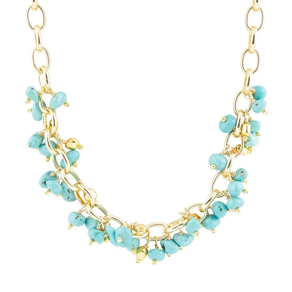 Blue Magnesite Stones Golden Chain Necklace sold by Barse