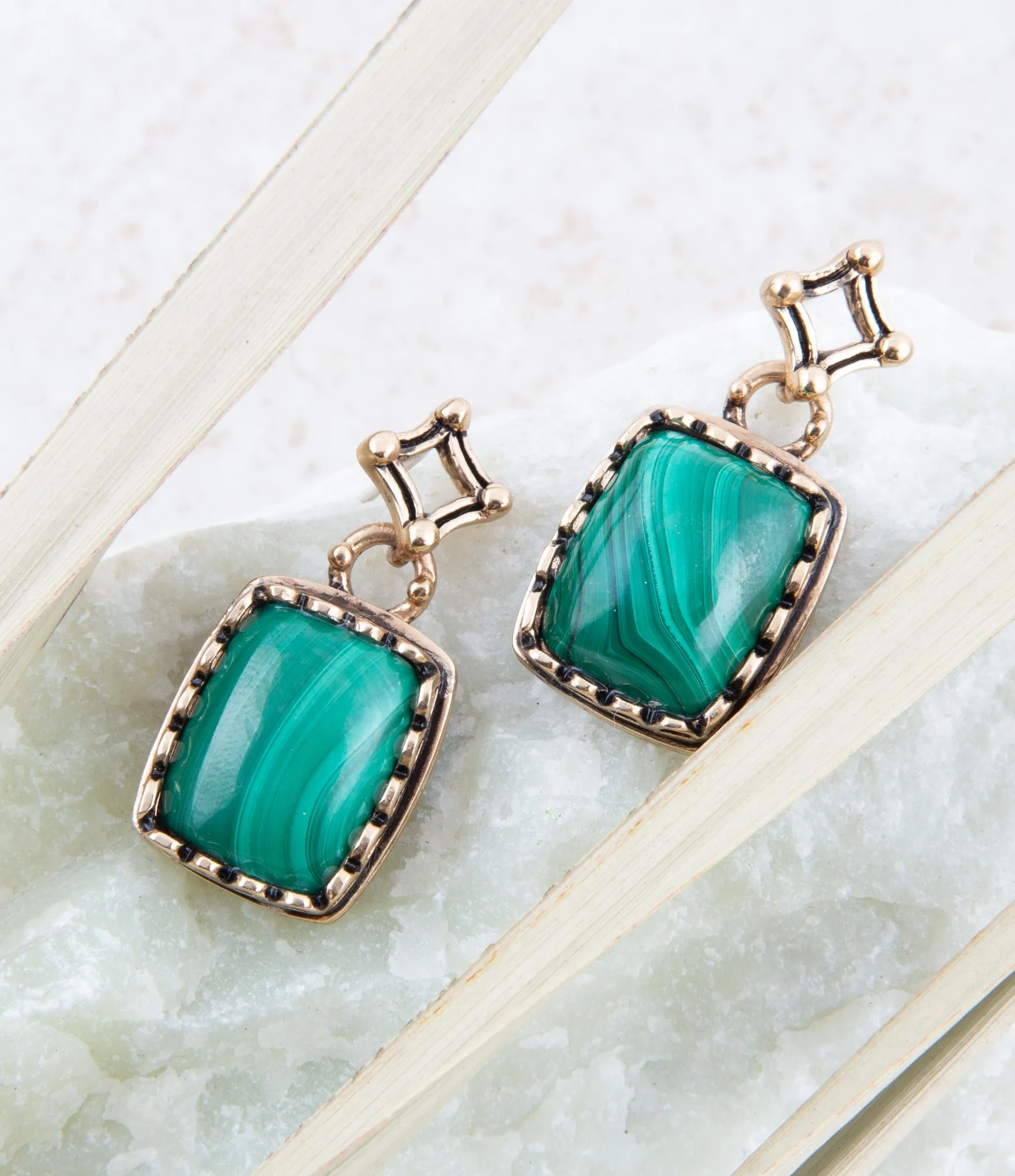 Cognate Green Malachite Post Drop Golden Earrings sold by Barse product image thumbnail 2