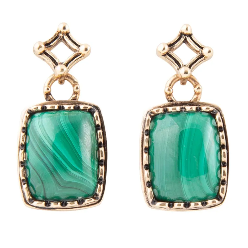 Cognate Green Malachite Post Drop Golden Earrings sold by Barse