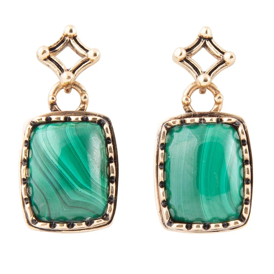 Cognate Green Malachite Post Drop Golden Earrings sold by Barse