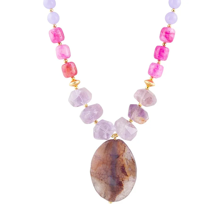 Purple Periwinkle Amethyst and Agate Pendant Necklace sold by Barse