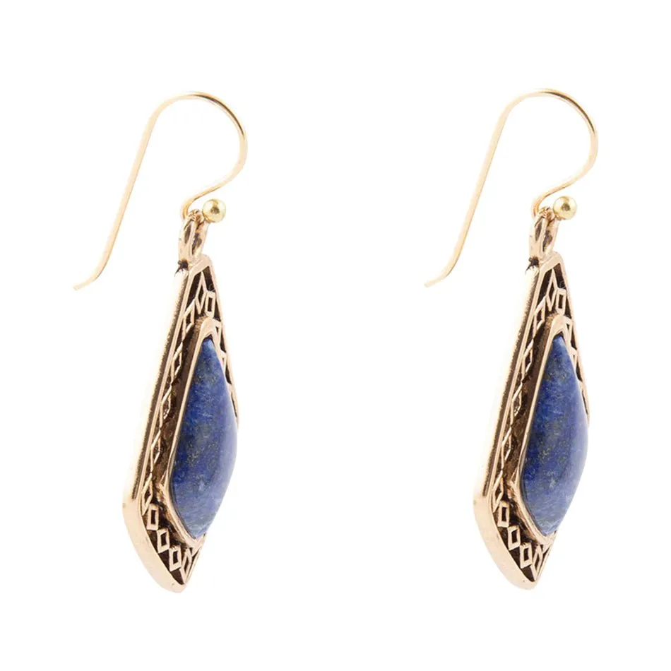 Dimond Blue Lapis Stone Golden Drop Earrings sold by Barse product image thumbnail 3