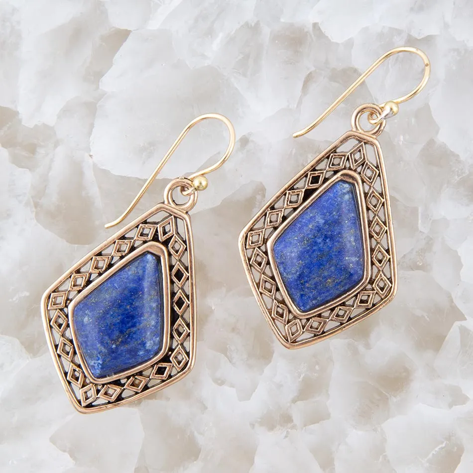 Dimond Blue Lapis Stone Golden Drop Earrings sold by Barse product image thumbnail 2