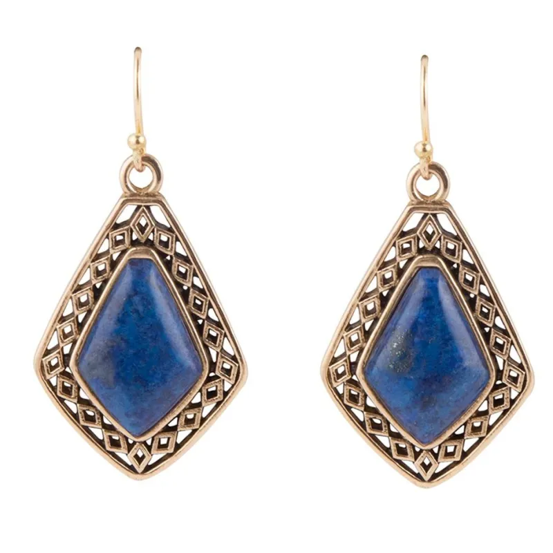 Dimond Blue Lapis Stone Golden Drop Earrings sold by Barse