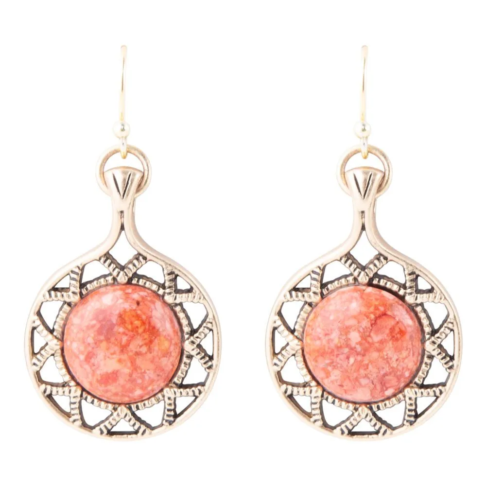 Sun Orange Sponge Coral Golden Drop Earrings sold by Barse