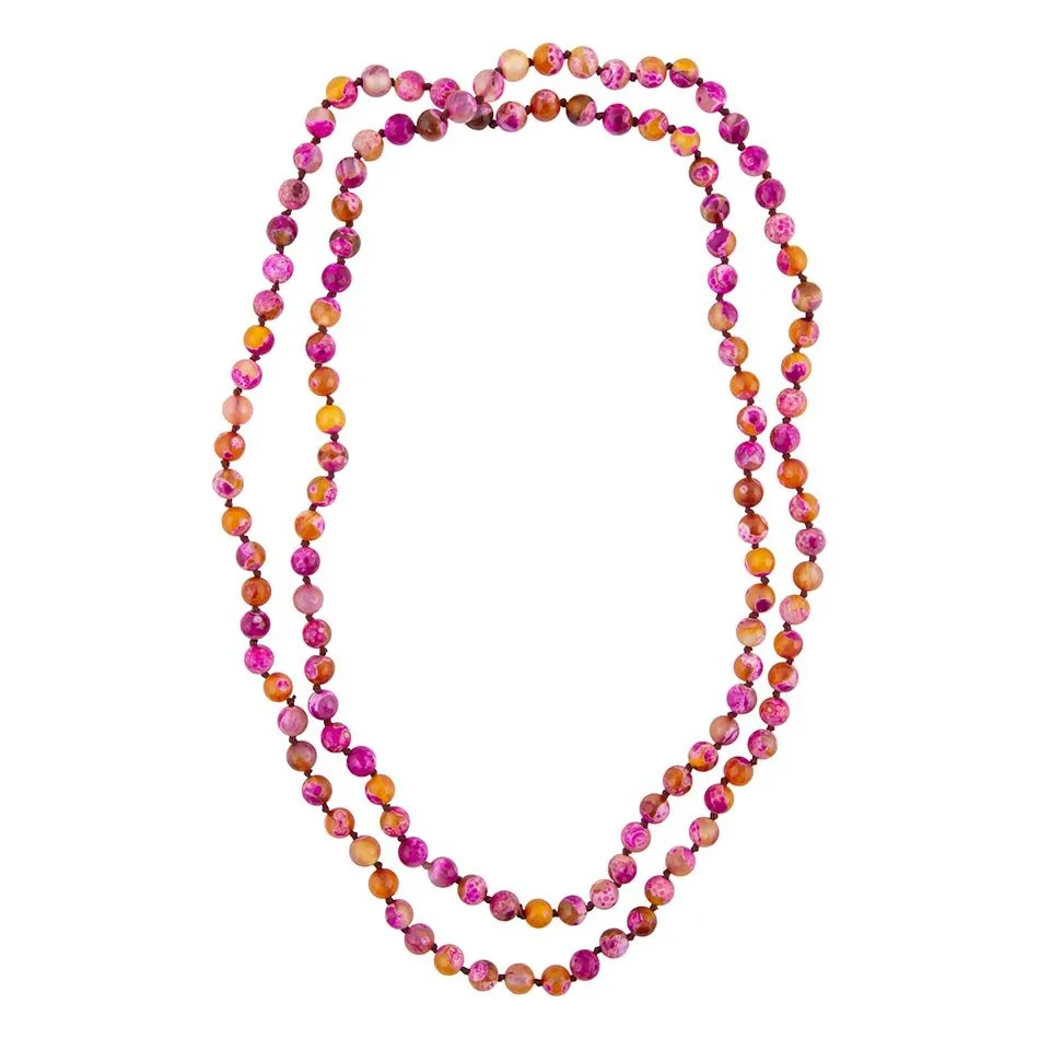 Pink Agate Knotted Long Necklace sold by Barse