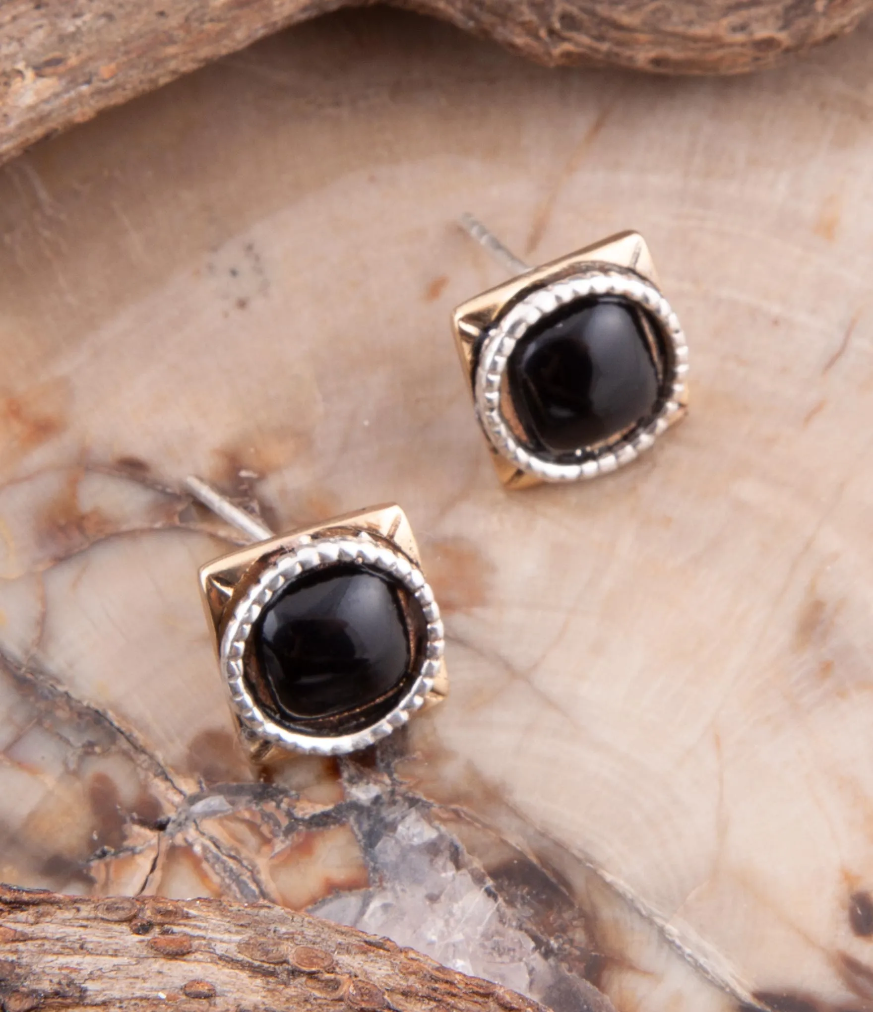 Black Onyx Mixed Metal Post Earrings sold by Barse product image thumbnail 4