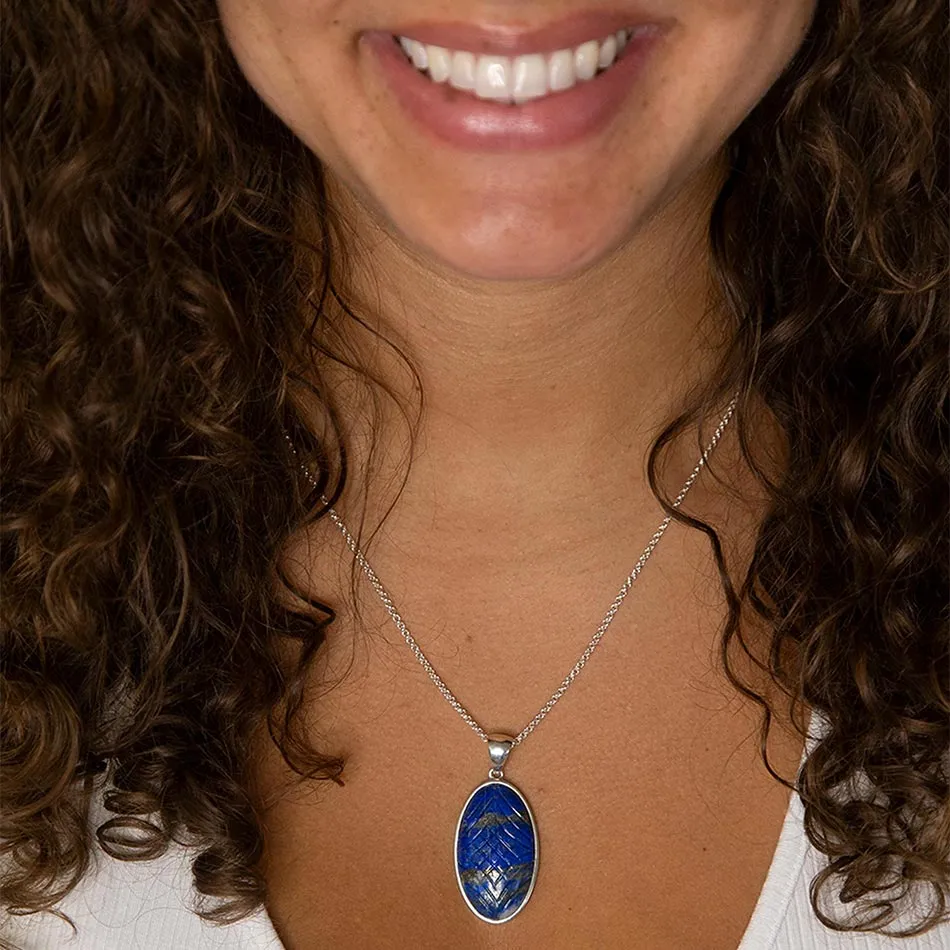 Carved Blue Lapis Sterling Silver Pendant Necklace sold by Barse product image thumbnail 2