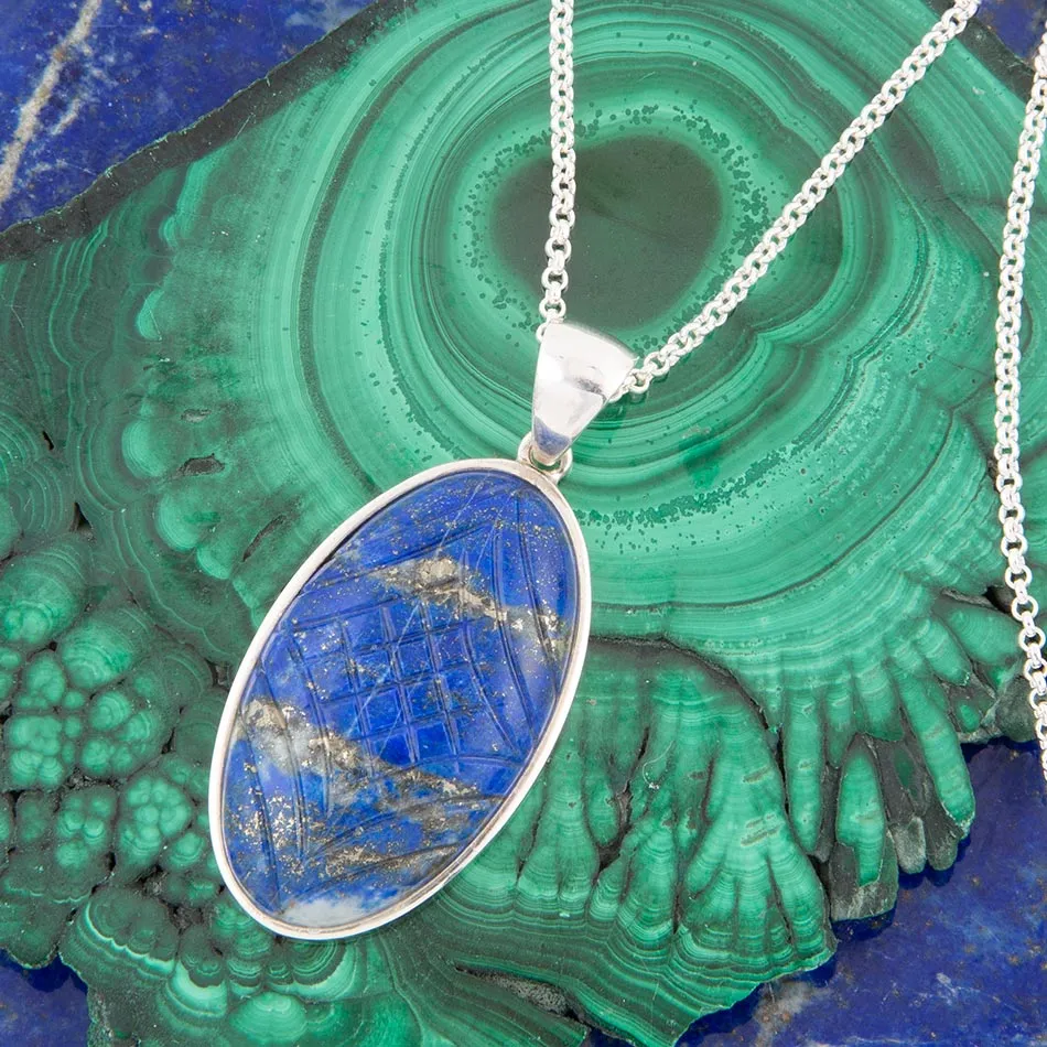 Carved Blue Lapis Sterling Silver Pendant Necklace sold by Barse product image thumbnail 3