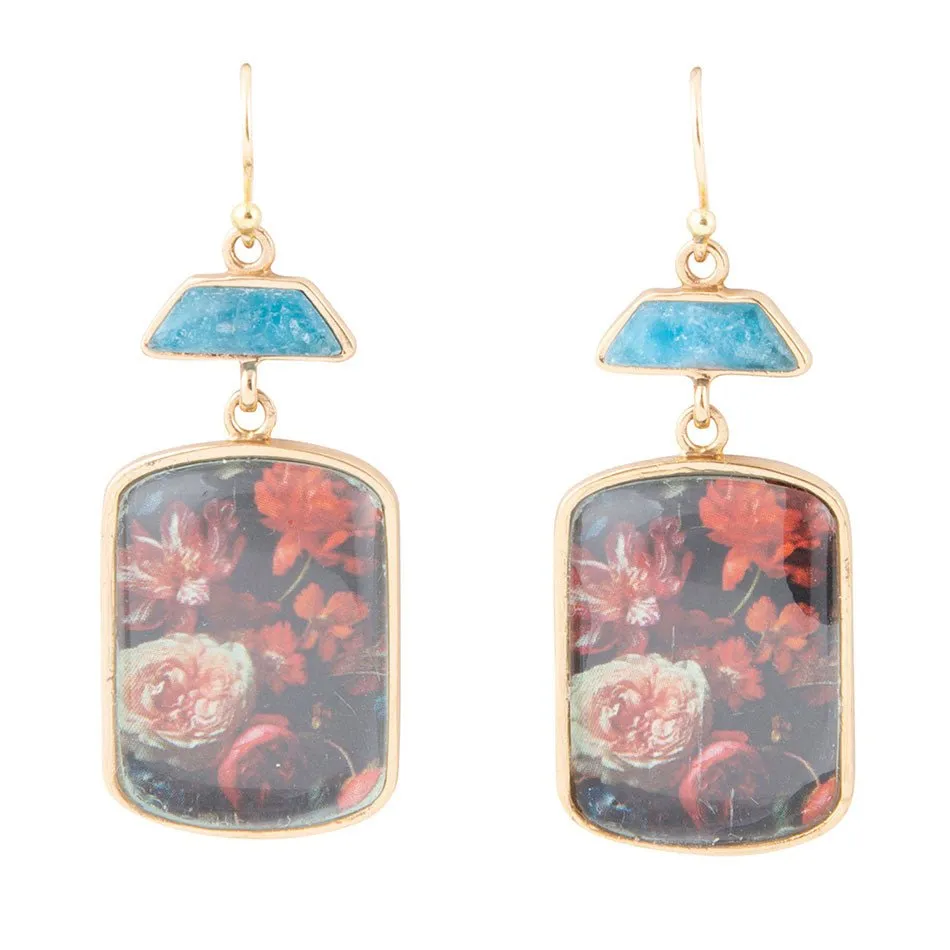 Scenic Dark Florals Blue Apatite Golden Drop Earrings sold by Barse