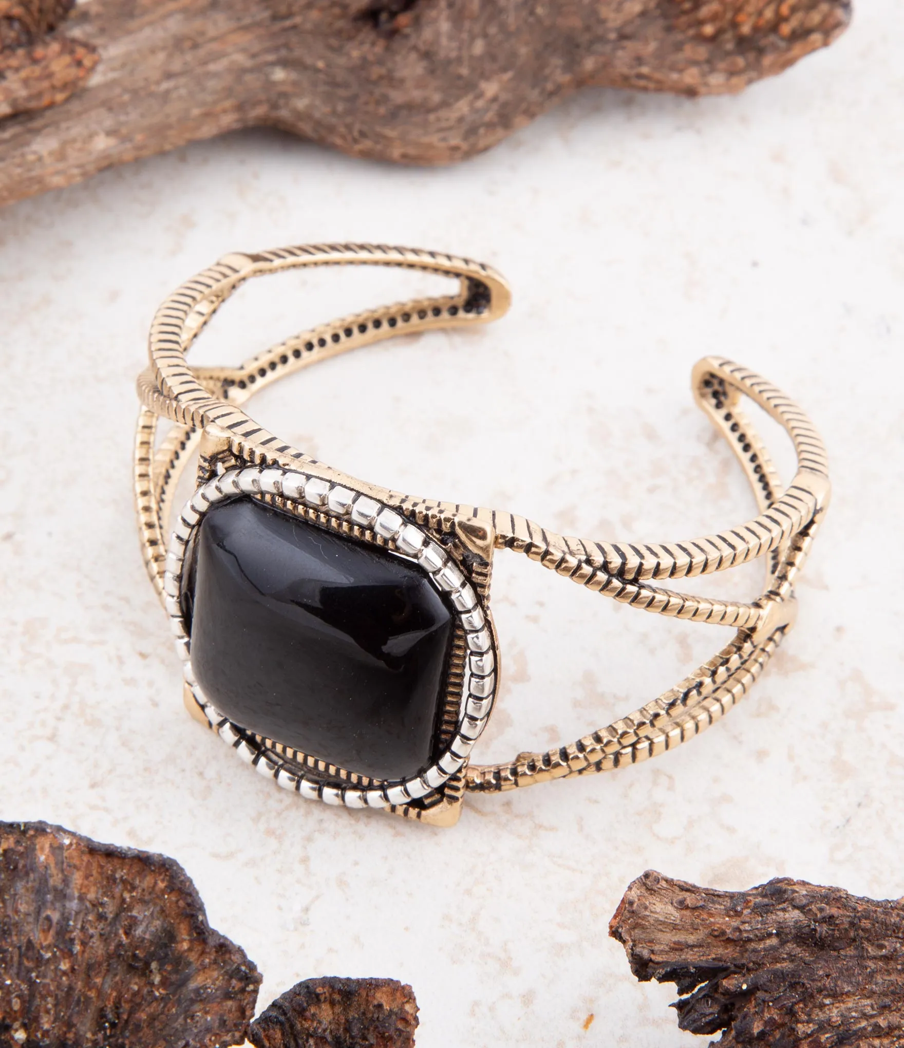 Onyx Mixed Metal Golden Cuff Bracelet sold by Barse product image thumbnail 4