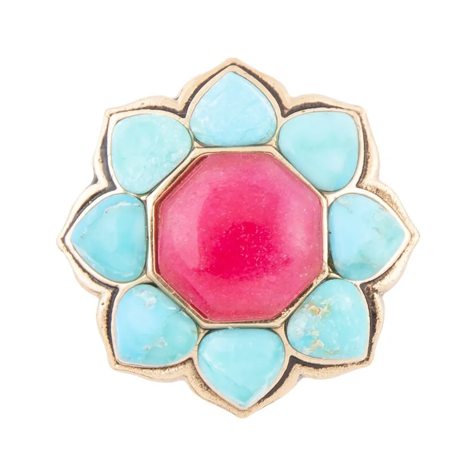 Blue Turquoise and Red Quartz Flower Golden Ring sold by Barse product image thumbnail 4