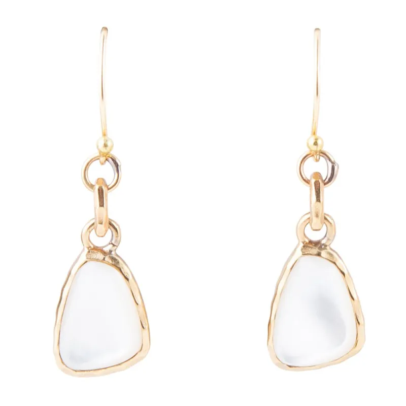 White Mother of Pearl Golden Drop Earrings sold by Barse