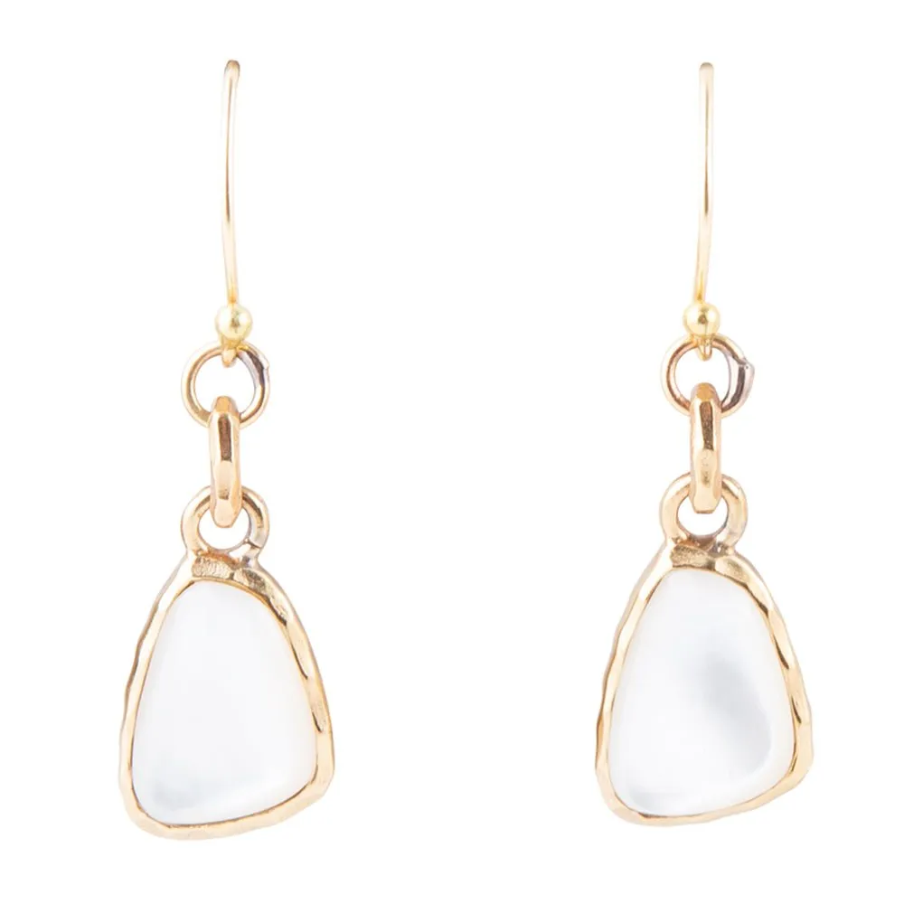 White Mother of Pearl Golden Drop Earrings sold by Barse