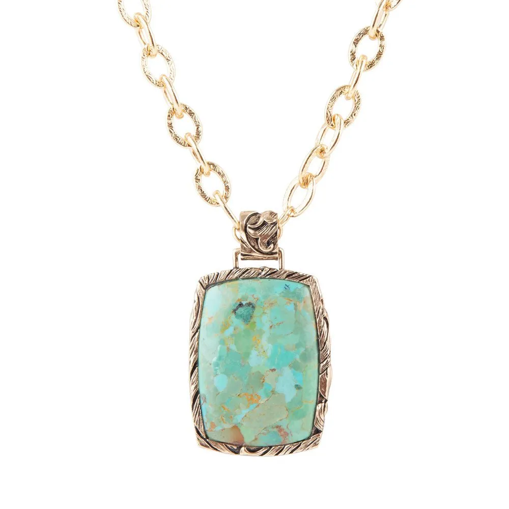 Jacquard Blue Turquoise Golden Pendant Necklace sold by Barse