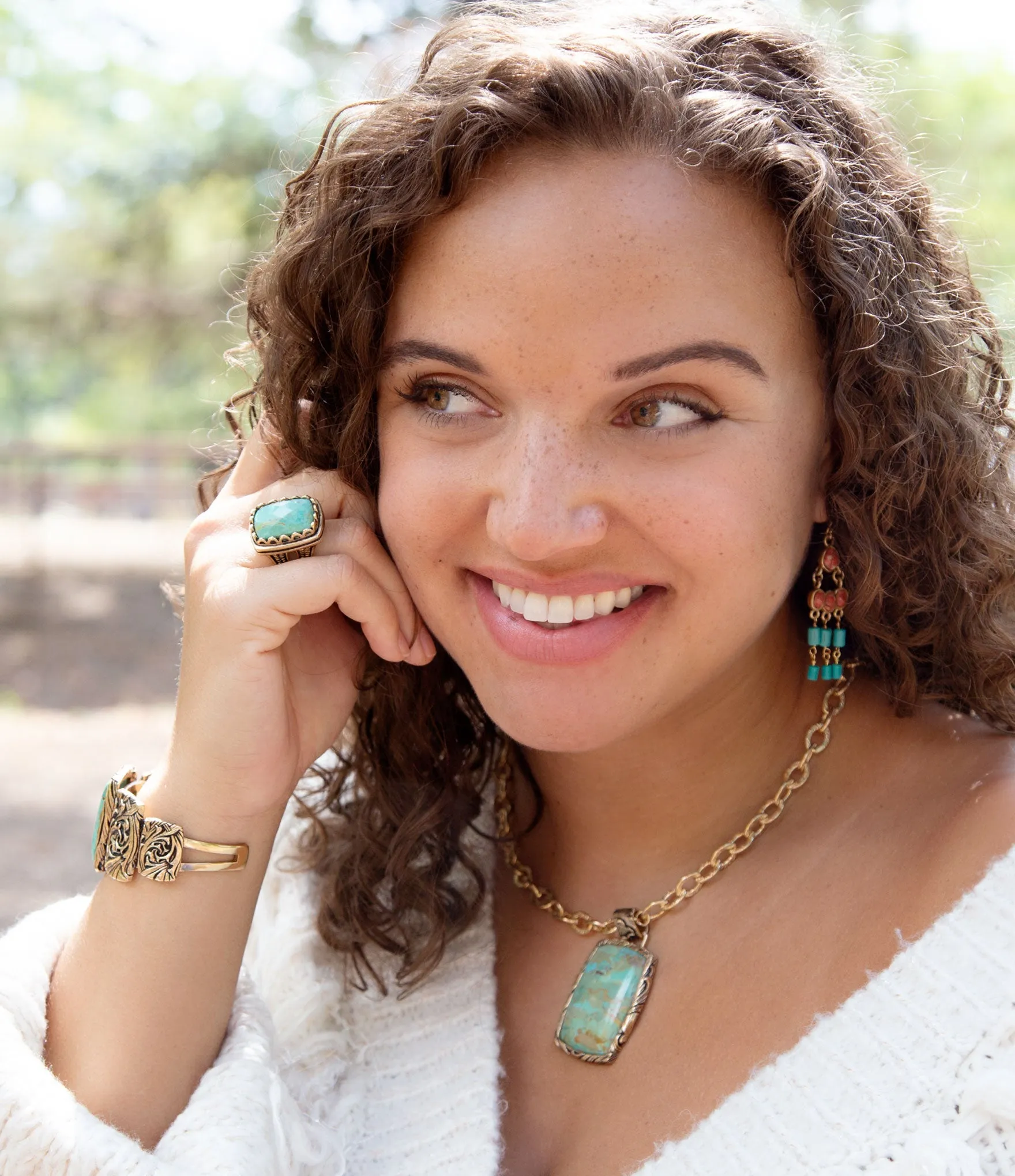 Jacquard Blue Turquoise Golden Pendant Necklace sold by Barse product image thumbnail 2