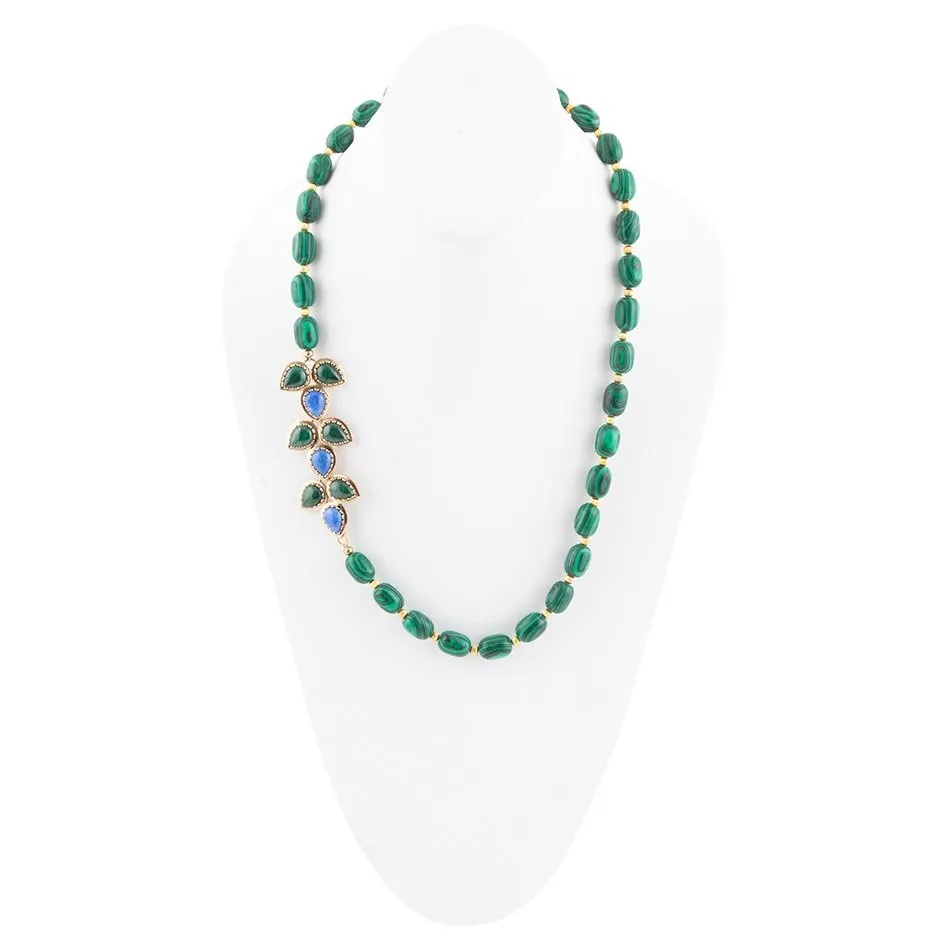 Linked Blue Lapis and Green Malachite Golden Necklace sold by Barse product image thumbnail 4