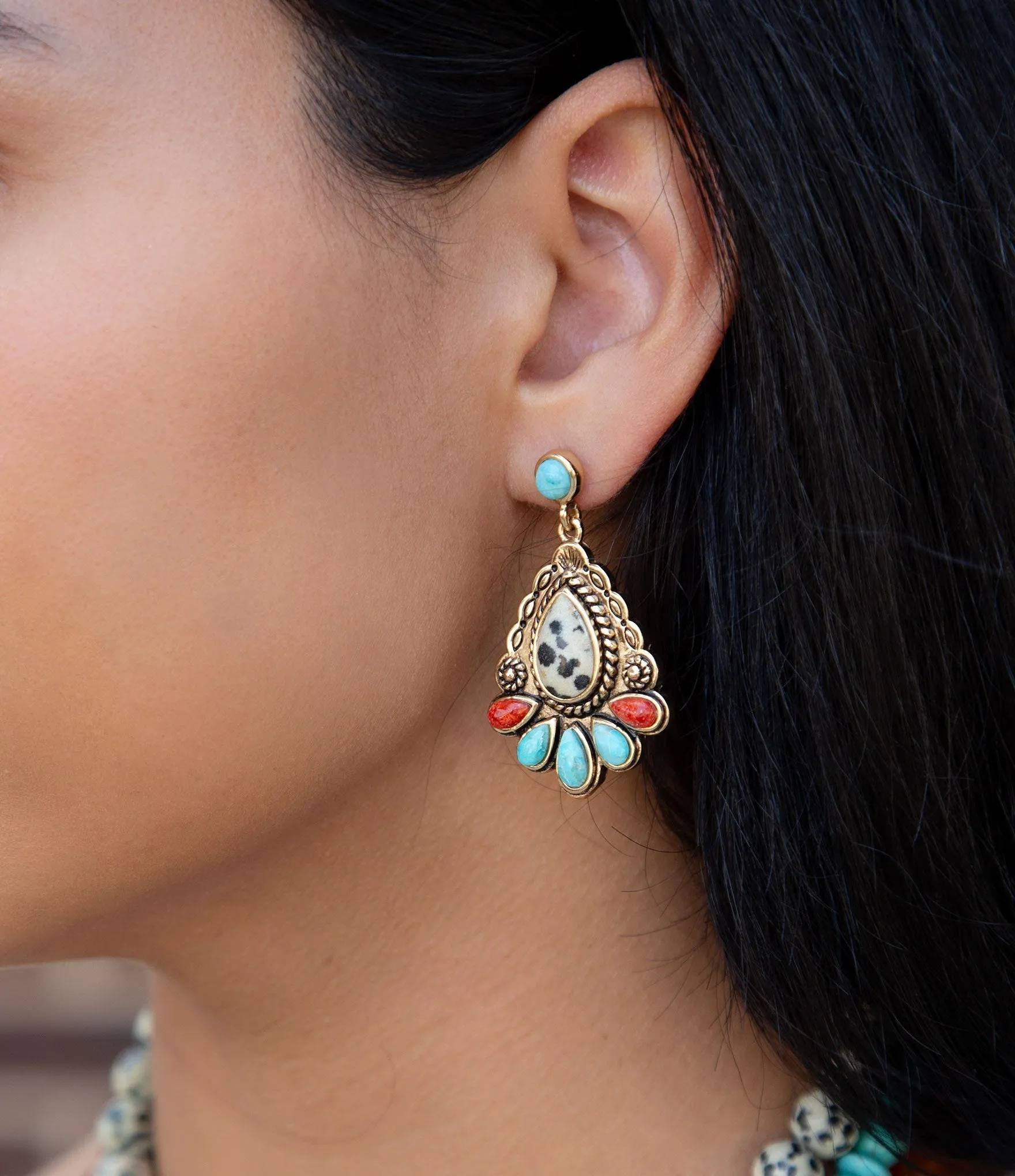 Dalmatian Jasper Colorful Golden Drop Earrings sold by Barse product image thumbnail 2