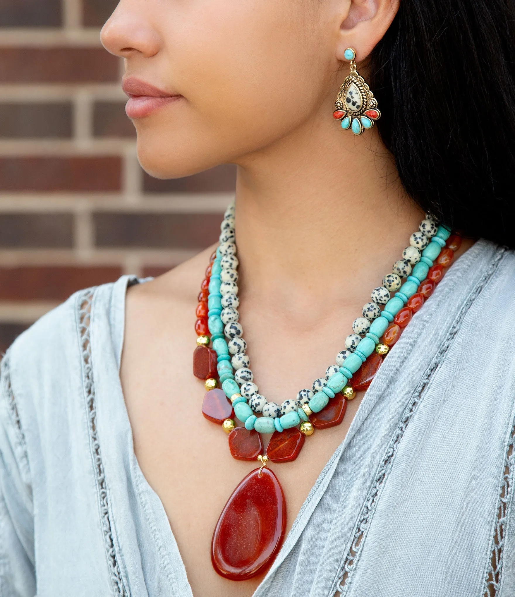 Dalmatian Jasper Colorful Golden Drop Earrings sold by Barse product image thumbnail 3