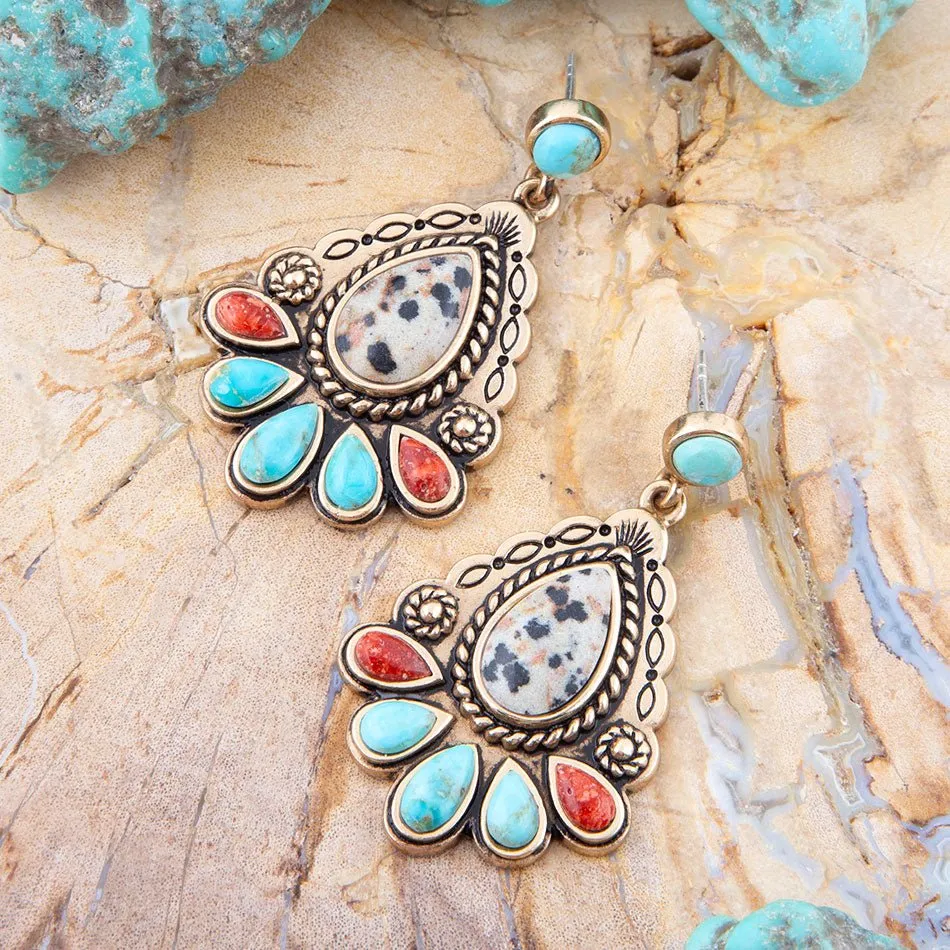 Dalmatian Jasper Colorful Golden Drop Earrings sold by Barse product image thumbnail 5