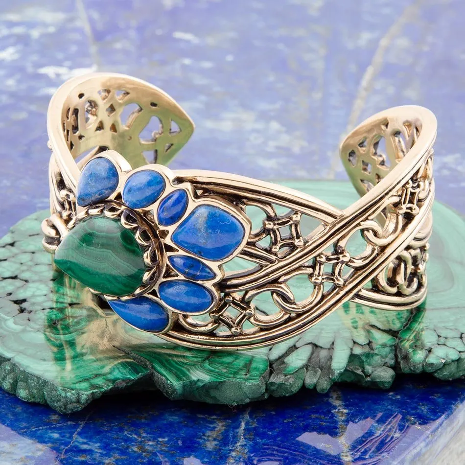 Cognate Green Malachite and Blue Lapis Golden Cuff Bracelet sold by Barse product image thumbnail 3